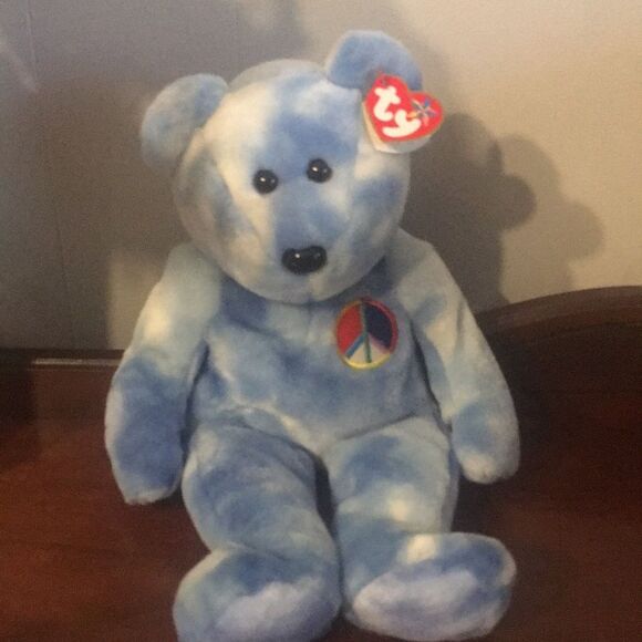 Ty Blue Beanie Buddy Peace 2003 Bear - Picture 1 of 11